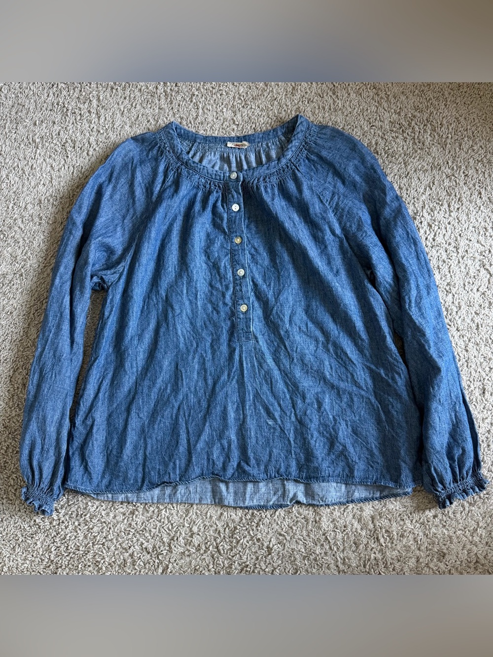 Faherty Indigo Henley Blouse Long Sleeve T Shirt